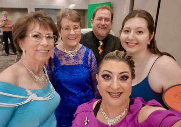 Group Selfie of Tony New and four of his students at the 2021 Texas Hoedown in Fort Worth, Texas, an American Country Dance Association (ACDA) dance competition.