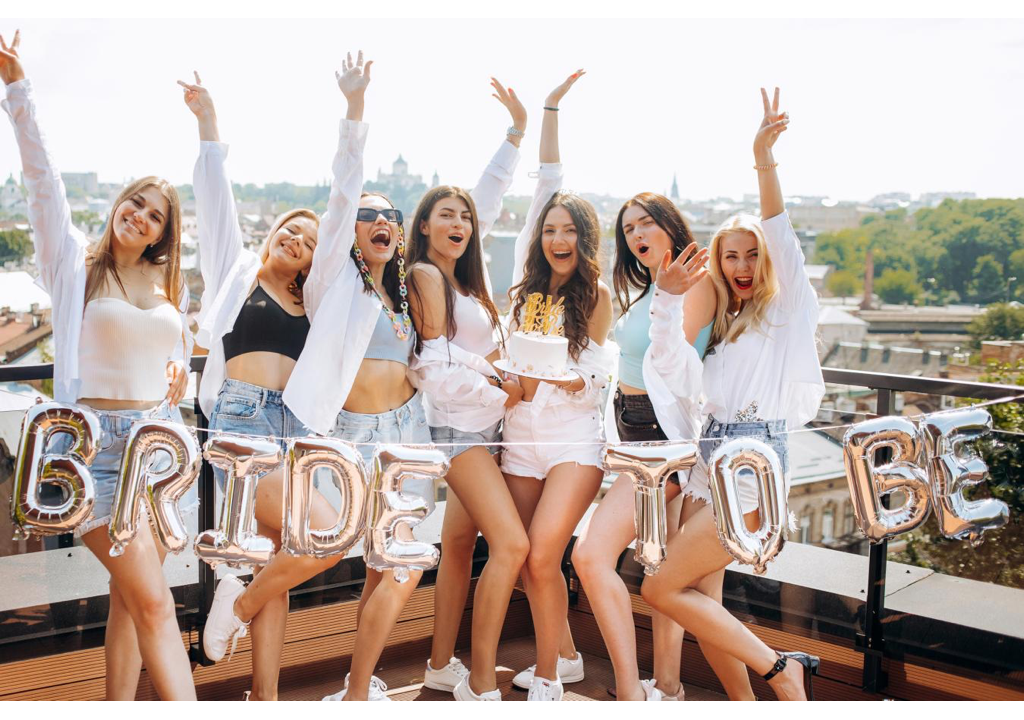Bridal party celebrating during a "Bachelorette Getaway"